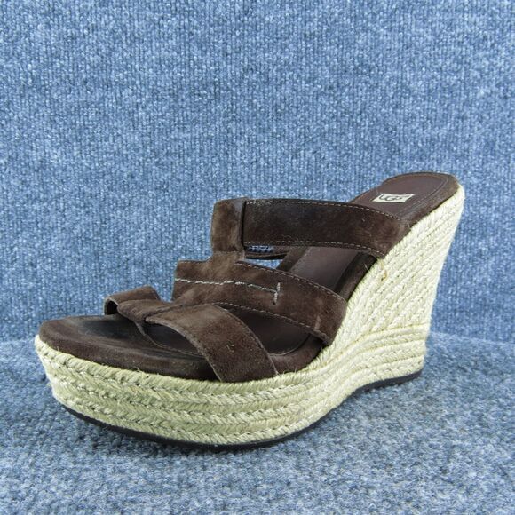 UGG Tawnie Espadrille‎ Women Slide Sandal Shoes Brown Leather Size 7 Medium - Picture 1 of 10